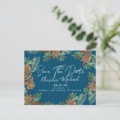 クリスマスの水彩画の松ぼっくり Save the Date ポストカード (スタンド正面)