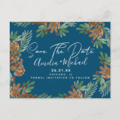 クリスマスの水彩画の松ぼっくり Save the Date ポストカード (正面)