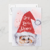 クリスマスの水彩画サンタクロース"喜び愛平和" シーズンポストカード (正面/裏面)