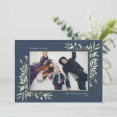 クリスマスの水彩画 グリーン シンプル モダン フォト シーズンカード (スタンド正面)