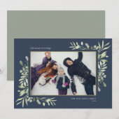 クリスマスの水彩画 グリーン シンプル モダン フォト シーズンカード (正面/裏面)