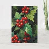 クリスマスの水彩画 ホーリー ベリー 葉の植物学図 シーズンカード (裏面)