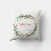 クリスマスの水彩画 ホーリー リース クッションカバー クッション (裏面)