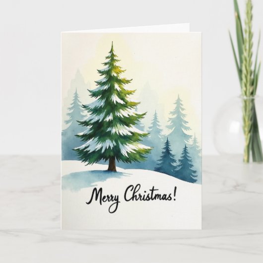 クリスマスの水彩画 雪の木のカード カード (正面)