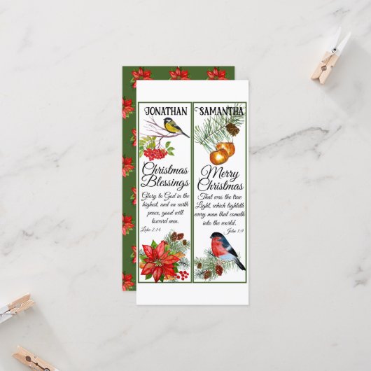 クリスマスの水彩祝福聖書名刺 カード (正面/裏面インサイチュ)