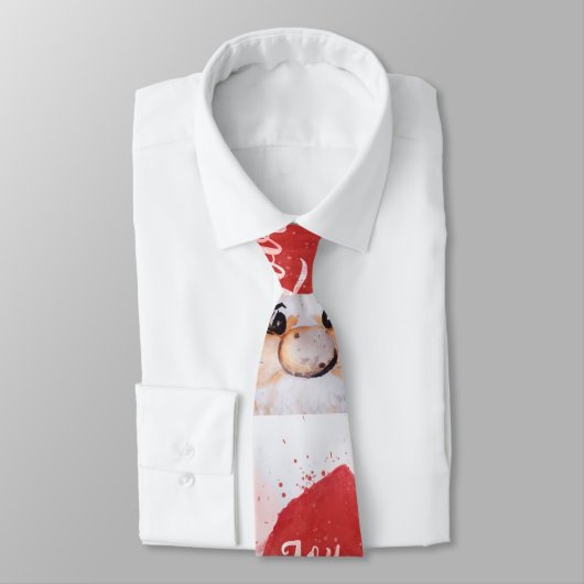 クリスマスの水彩色サンタクロース「Joy Love Peace」 ネクタイ (タイ)