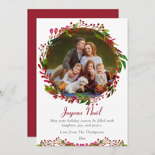 クリスマスの水彩花フレーム写真 (正面/裏面)