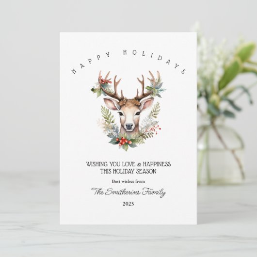 クリスマスの水彩鹿のフラットホリデーカード シーズンカード (スタンド正面)