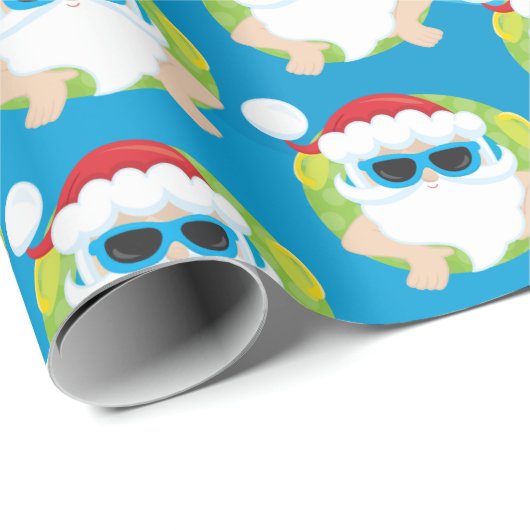 クリスマスの水泳のビーチによってタイルを張られるサンタのパーティーの覆い ラッピングペーパー (ロールコーナー)