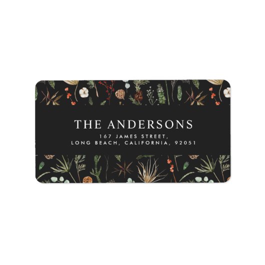 クリスマスの水色の植物性フローラブラックmoody ラベル (正面)