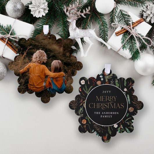 クリスマスの水色の植物性フローラ濃いムーディー オーナメントカード