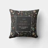 クリスマスの水色の植物性フローラ濃いムーディー クッション (裏面)