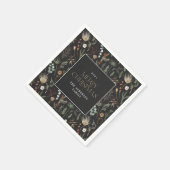 クリスマスの水色の植物性フローラ濃いムーディー スタンダードカクテルナプキン (角)