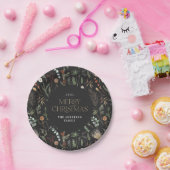 クリスマスの水色の植物性フローラ濃いムーディー ペーパープレート (パーティー)