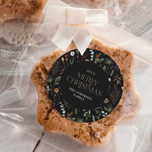 クリスマスの水色の植物性フローラ濃いムーディー ラウンドシール