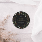 クリスマスの水色の植物性フローラ濃いムーディー ラウンドシール