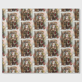 クリスマスの水色サンタと子犬 ラッピングペーパー (フラット)