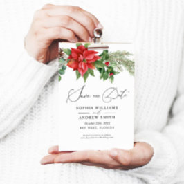 クリスマスの水色レッドベリー日付を保存 招待状