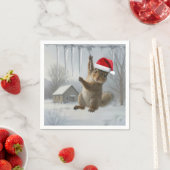 クリスマスの氷柱にぶら下がるリス スタンダードカクテルナプキン (インサイチュ)
