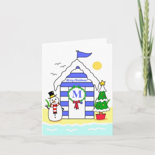 クリスマスの浜辺の小屋のホリデーカード シーズンカード (正面)