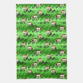 クリスマスの海のカワウソ緑の波 キッチンタオル (縦)