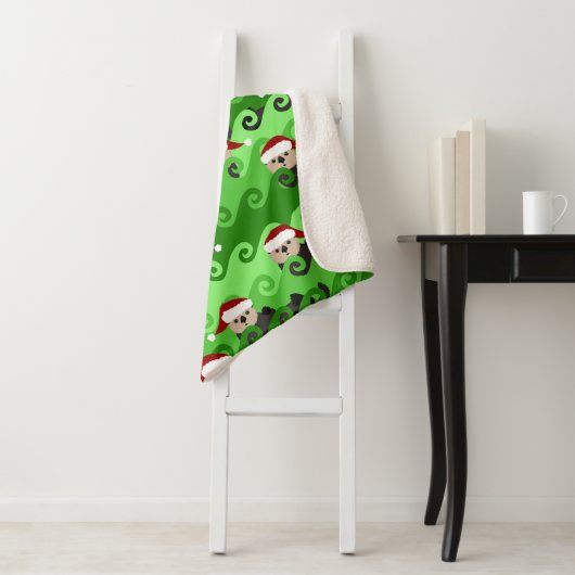 クリスマスの海のカワウソ緑の波 シェルパブランケット (インサイチュ)