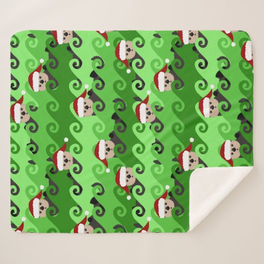 クリスマスの海のカワウソ緑の波 シェルパブランケット (正面(横))