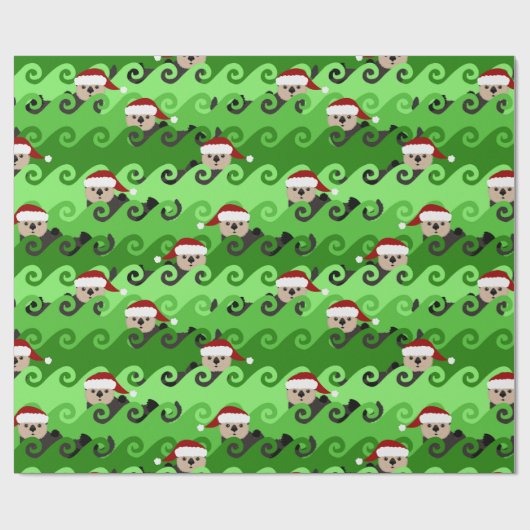 クリスマスの海のカワウソ緑の波 ラッピングペーパー (フラット)