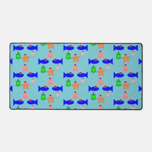 クリスマスの海の生き物パターン(の模様が)ある デスクマット (正面)