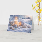 クリスマスの海辺の貝殻と雪とキャンドル カード (黄色い花)