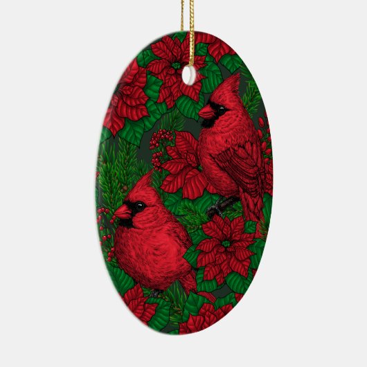 クリスマスの深紅色とポインセチア セラミックオーナメント (右)