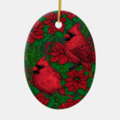クリスマスの深紅色とポインセチア セラミックオーナメント (正面)