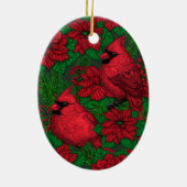 クリスマスの深紅色とポインセチア セラミックオーナメント (裏面)