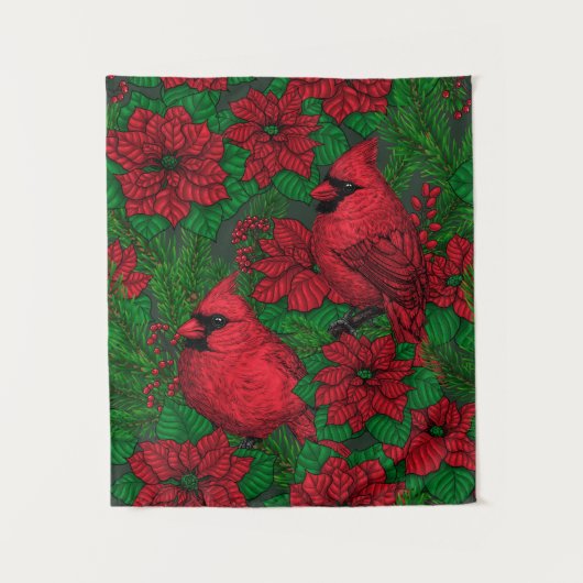 クリスマスの深紅色とポインセチア タペストリー (正面)