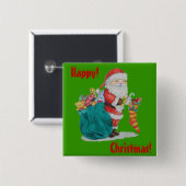 クリスマスの準備が整う緑の袋を持つサンタ 缶バッジ (正面&裏面)