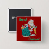 クリスマスの準備が整う緑の袋を持つサンタ 缶バッジ (正面&裏面)