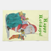 クリスマスの準備をしているかわいいサンタ キッチンタオル (横)