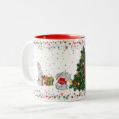 クリスマスの準備をするうさぎたち ツートーンマグカップ (正面左)