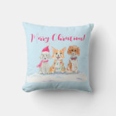 クリスマスの準備万端の水彩画の3匹のかわいい犬 クッション (正面)