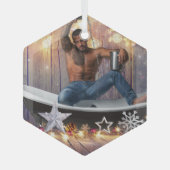 クリスマスの滑りやすいジョー銀の金ゴールド星ライト濡れ ガラスオーナメント (正面)