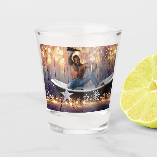 クリスマスの滑りやすいジョー銀の金ゴールド星ライト濡れ ショットグラス (正面)