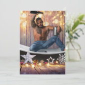 クリスマスの滑りやすいジョー銀の金ゴールド星ライト濡れ シーズンカード (スタンド正面)