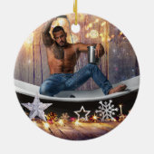 クリスマスの滑りやすいジョー銀の金ゴールド星ライト濡れ セラミックオーナメント (裏面)