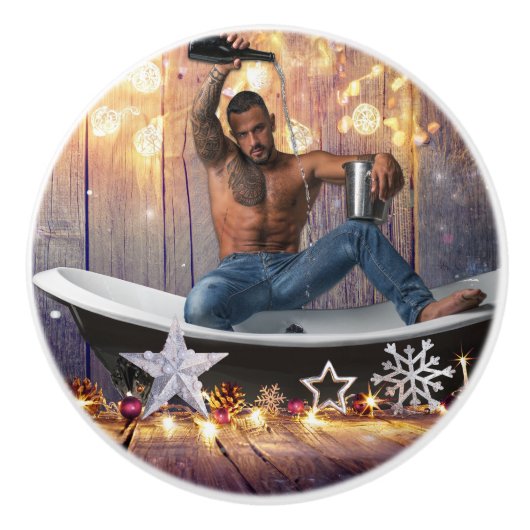 クリスマスの滑りやすいジョー銀の金ゴールド星ライト濡れ セラミックノブ (正面)