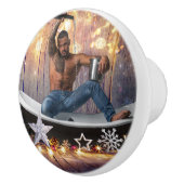 クリスマスの滑りやすいジョー銀の金ゴールド星ライト濡れ セラミックノブ (右)