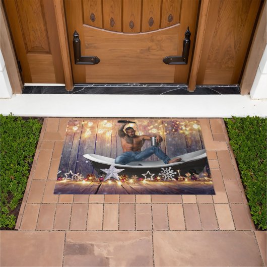 クリスマスの滑りやすいジョー銀の金ゴールド星ライト濡れ ドアマット (室外)