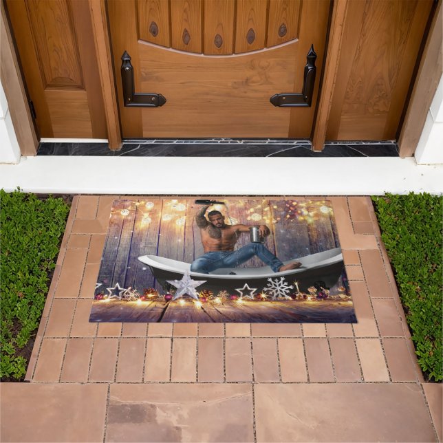 クリスマスの滑りやすいジョー銀の金ゴールド星ライト濡れ ドアマット (室外)
