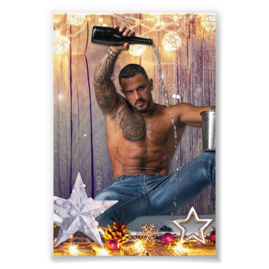 クリスマスの滑りやすいジョー銀の金ゴールド星ライト濡れ フォトプリント            (正面)