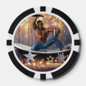 クリスマスの滑りやすいジョー銀の金ゴールド星ライト濡れ ポーカーチップ (正面)