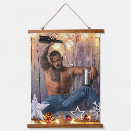 クリスマスの滑りやすいジョー銀の金ゴールド星ライト濡れ 吊り下げ型タペストリー (正面)